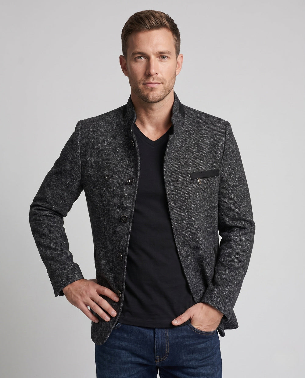 Warme Herren Kurzjacke für Herbst/Winter. Stilvolle Übergangsjacke mit Stehkragen, perfekt für kalte Tage.