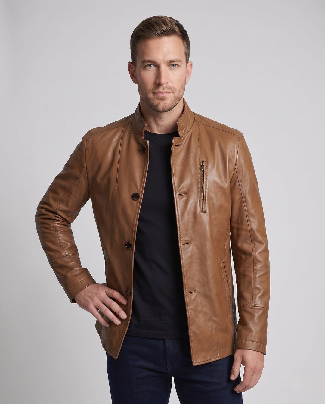 Moderner Herren Blouson, Slim Fit, schwarz. Minimalistisches Design, perfekt als Freizeitjacke oder für urbane Looks.