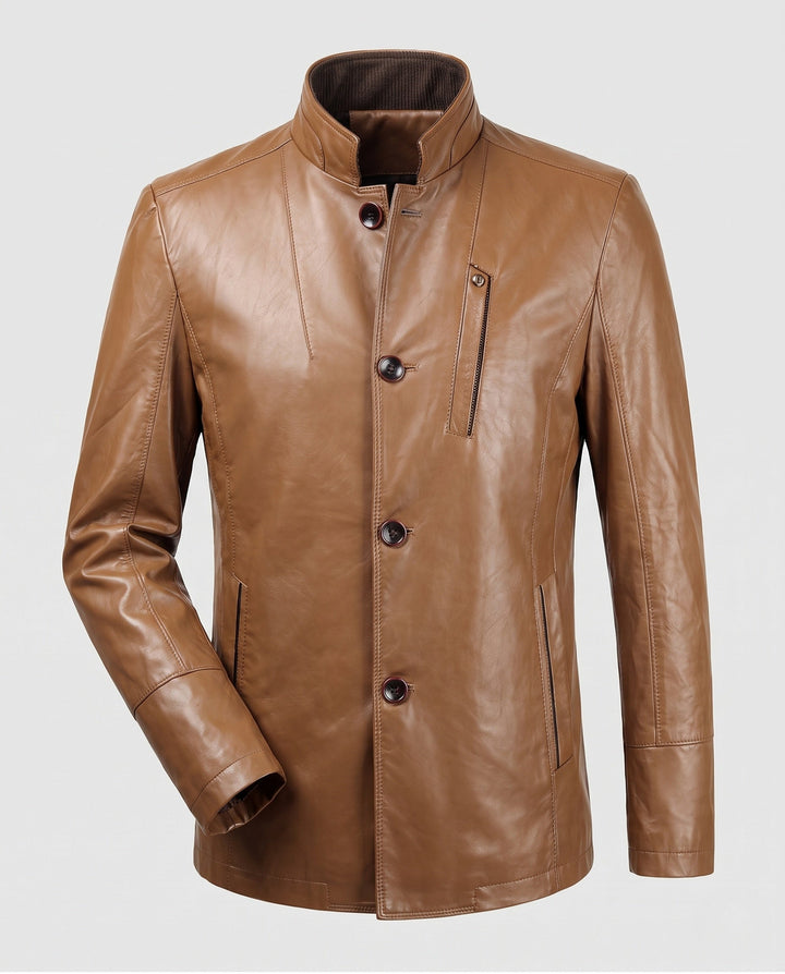 Detailansicht: Herren Blouson Stehkragen und Reißverschluss, beige. Hochwertige Freizeitjacke für Frühling und Herbst.