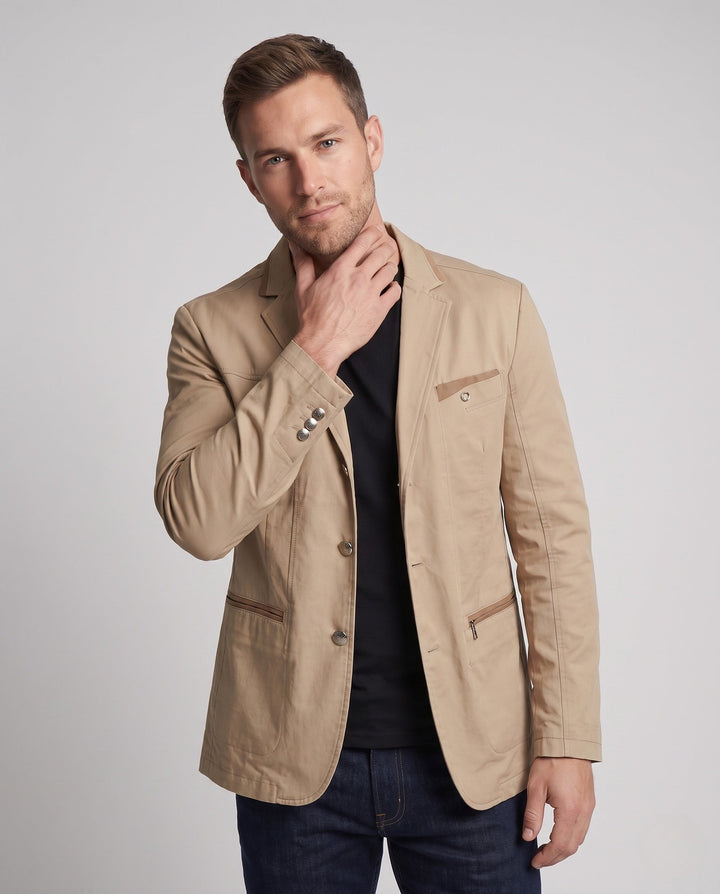 Stylischer Herren Slim-Fit Blazer in Grau, perfekte Freizeitjacke für vielseitige Business Casual Outfits.