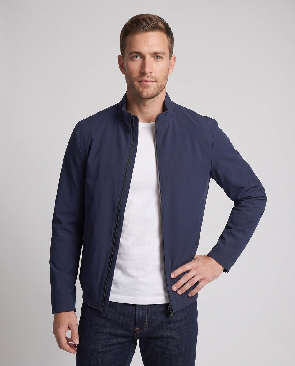 Eleganter Herren Business-Casual Blouson mit Stehkragen. Leichte Reißverschlussjacke, perfekt für den Frühling/Herbst.