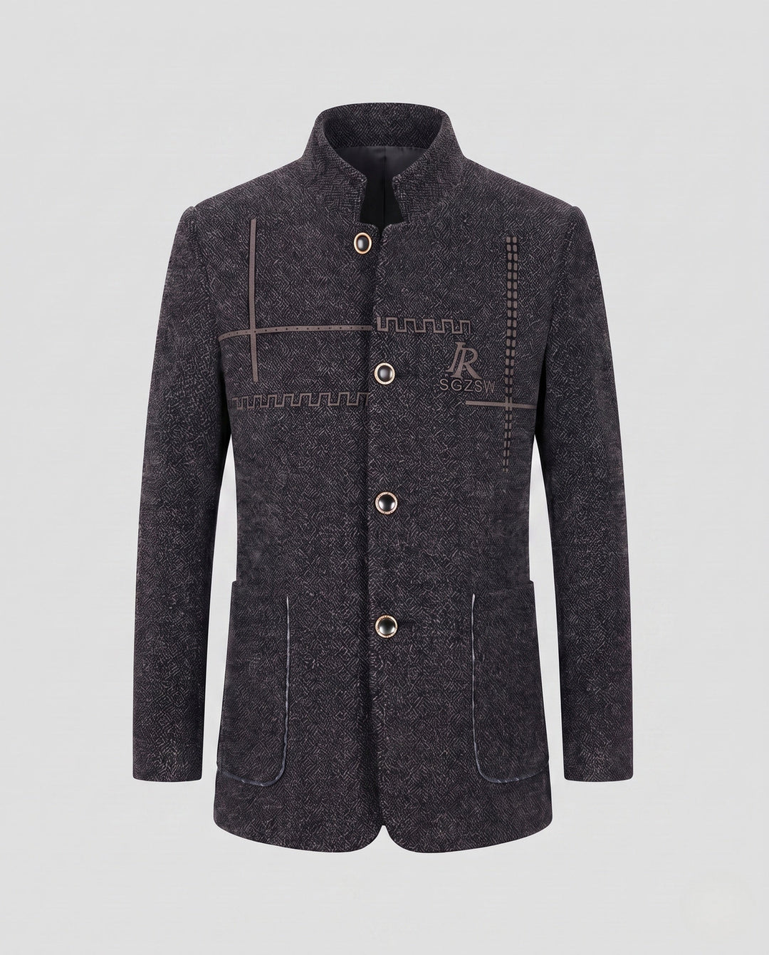 Vielseitiger Herrenmantel mit Mandarin-Kragen und Ziernähten. Perfekt für den eleganten Business- und Casual-Stil.