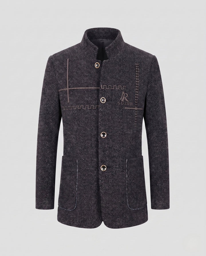 Vielseitiger Herrenmantel mit Mandarin-Kragen und Ziernähten. Perfekt für den eleganten Business- und Casual-Stil.