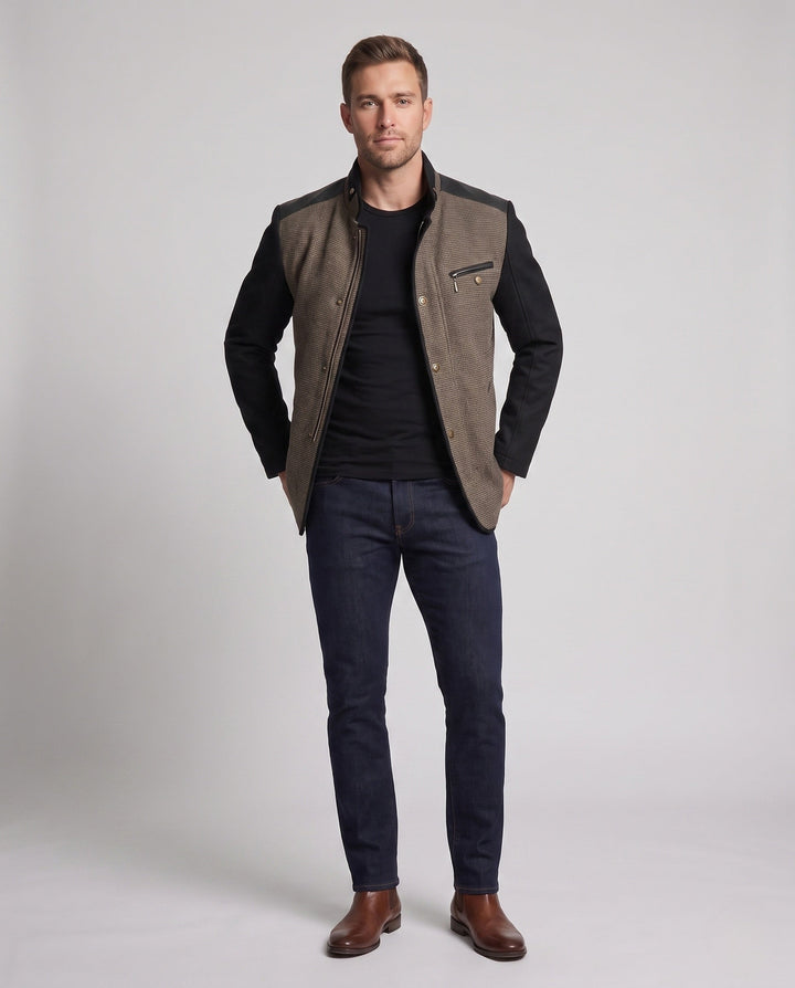 Eleganter Herren Mantel mit Stehkragen, winddicht, ideal für Business Casual. Moderne Übergangsjacke für Männer.