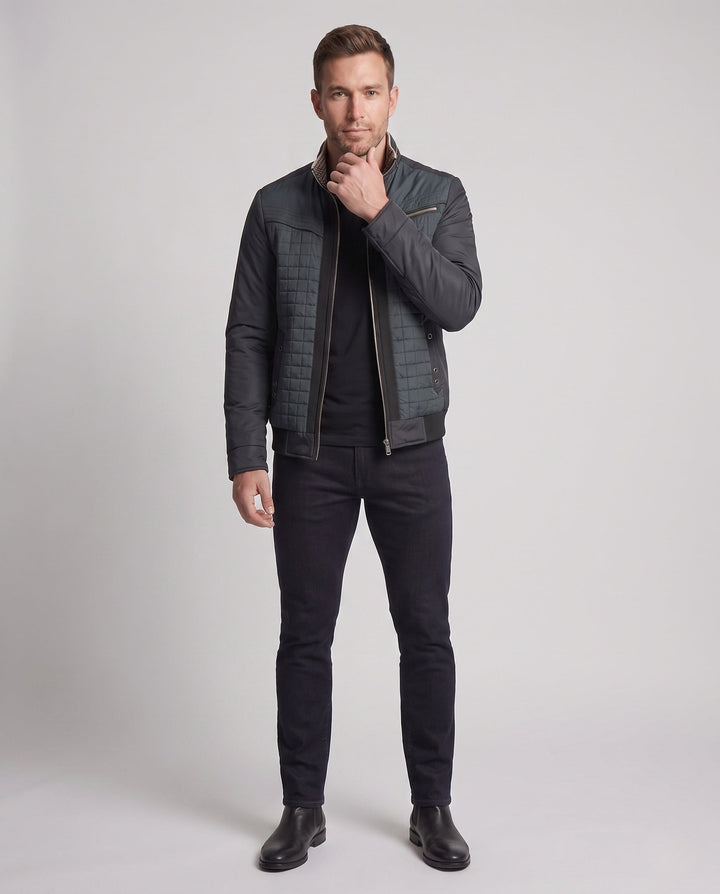 Moderne gesteppte Herren Übergangsjacke mit Stehkragen & Reißverschluss-Brusttasche, ideal für Frühling & Herbst.