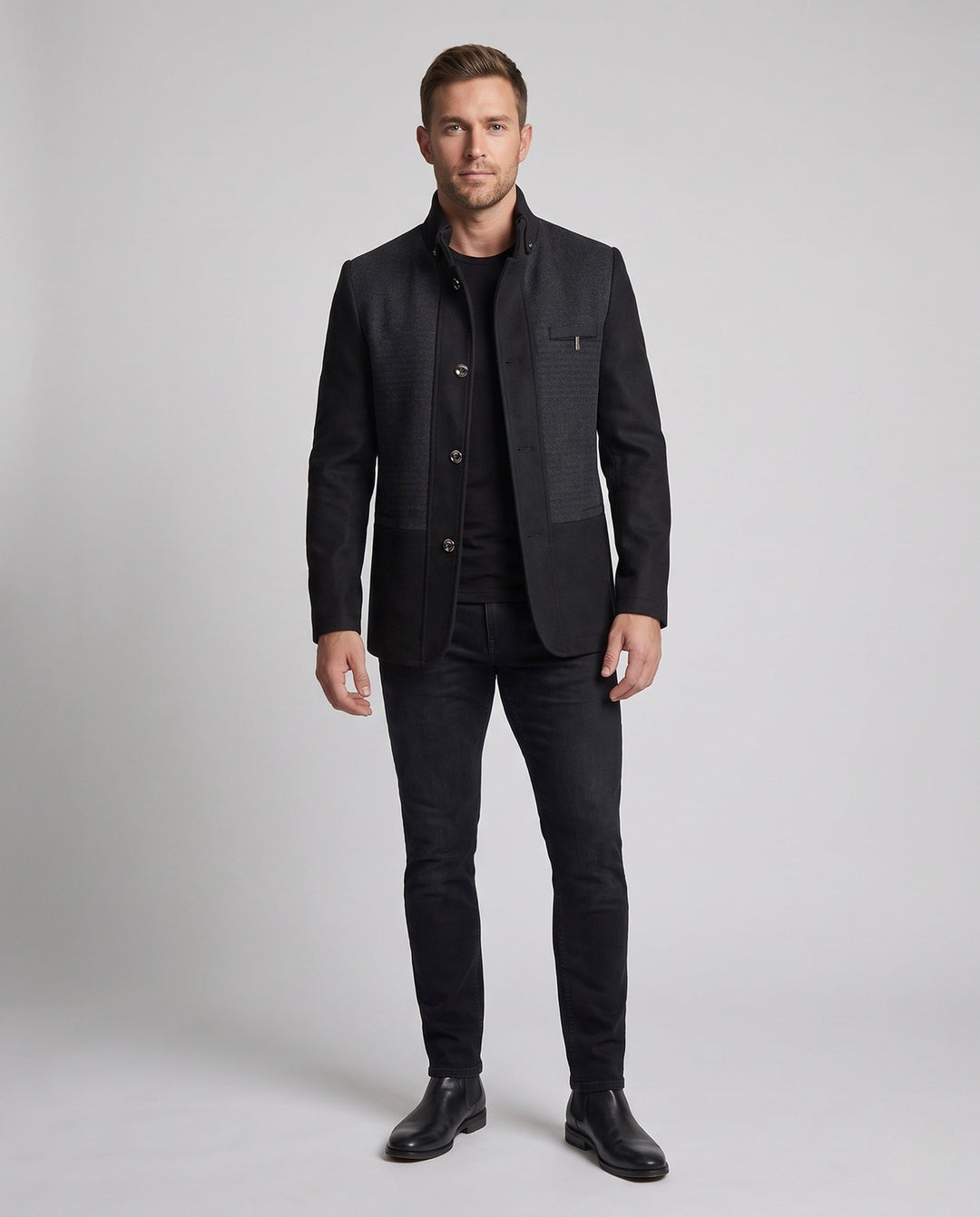 Moderne Herren Slim Fit Kurzjacke mit elegantem Stehkragen, ideal für Business & Freizeit. Stilvolle Übergangsjacke.