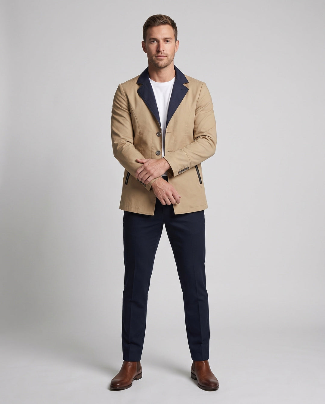 Herren Smart-Casual Kurzjacke mit modernem Kontrastkragen, ideal für Geschäft & Freizeit, eleganter Herren-Look.
