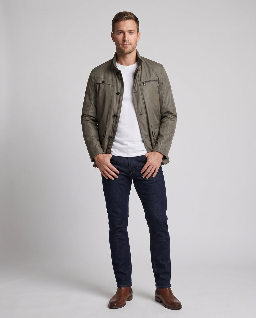 Herren Übergangsjacke, wasserabweisend, mit Stehkragen & Thermofutter für Herbst & Frühling.
