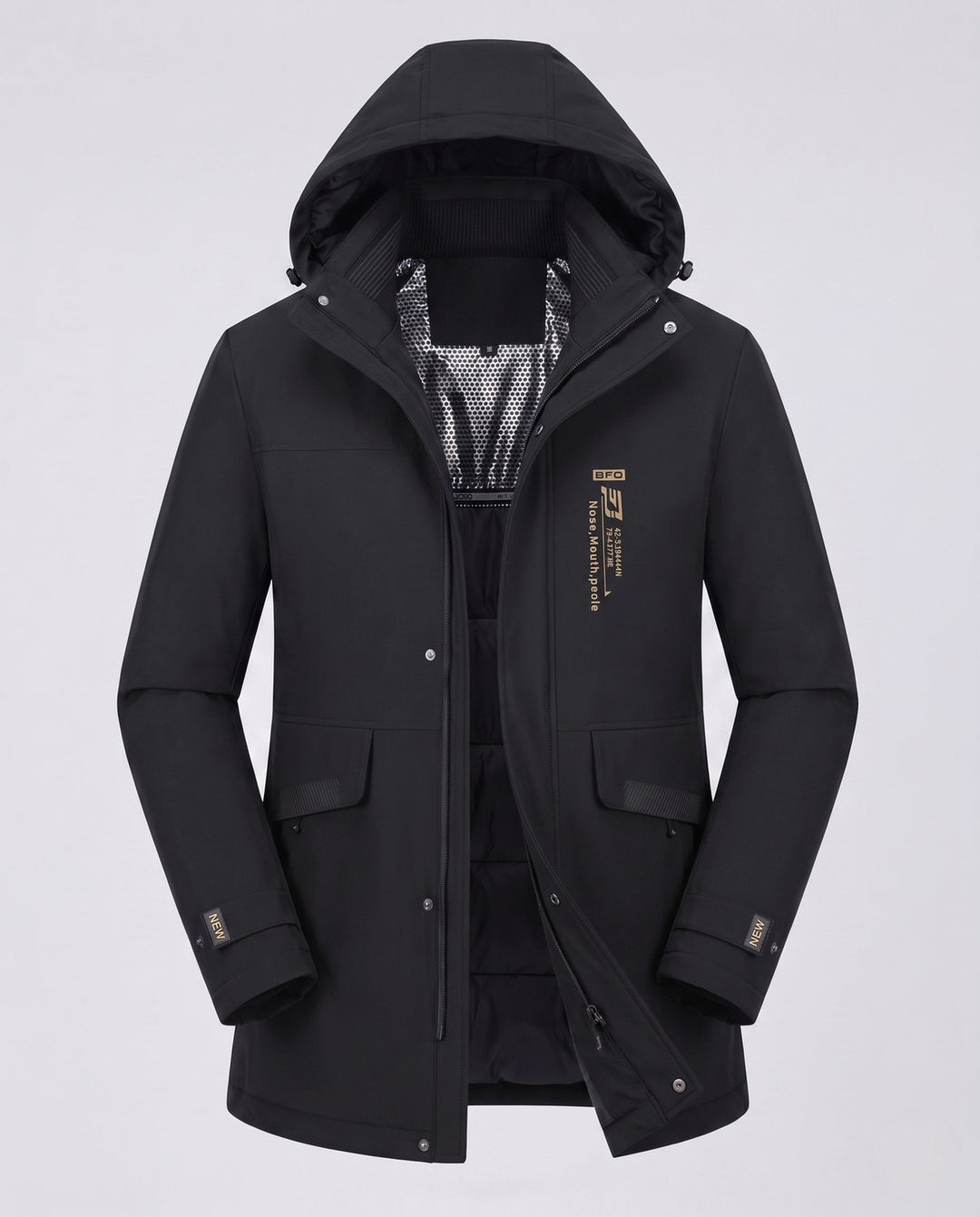 Herrenmode: Warme Winterjacke mit Kapuze. Stylische Oberbekleidung für optimalen Kälteschutz.
