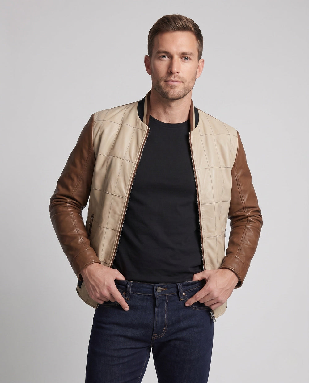 Urbaner Look: Herren Bomberjacke, zweifarbig gesteppt, mit Reißverschluss. Perfekt für Freizeit & Herbstmode.