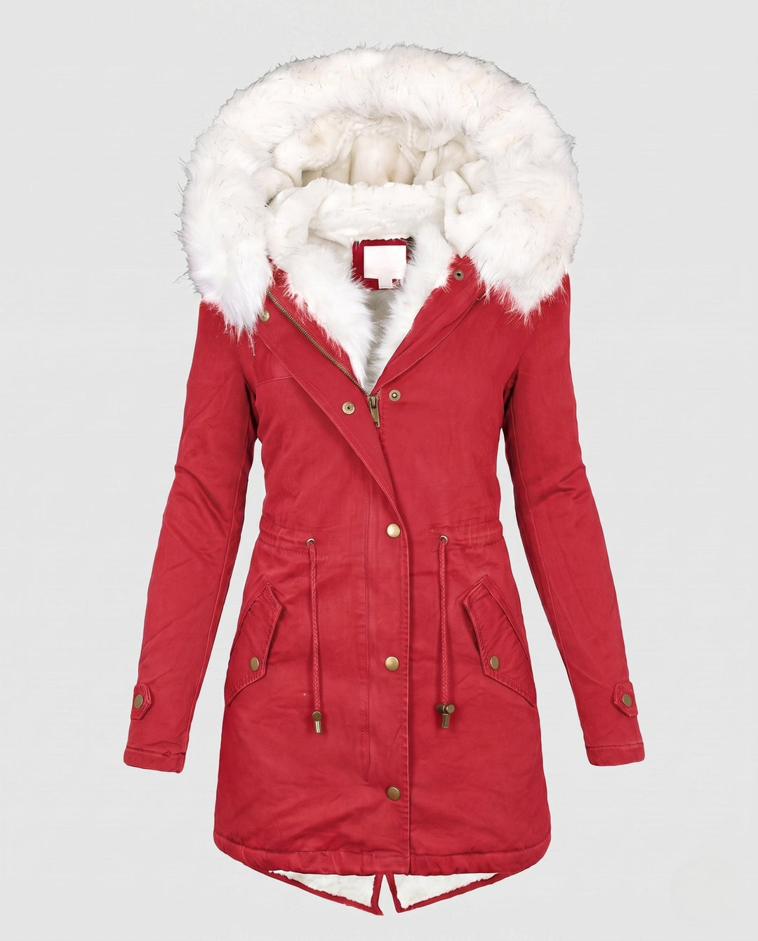 Eleganter Damenparka mit luxuriöser Kunstfellkapuze, warmem Teddyfutter für Kälteschutz & Stil.