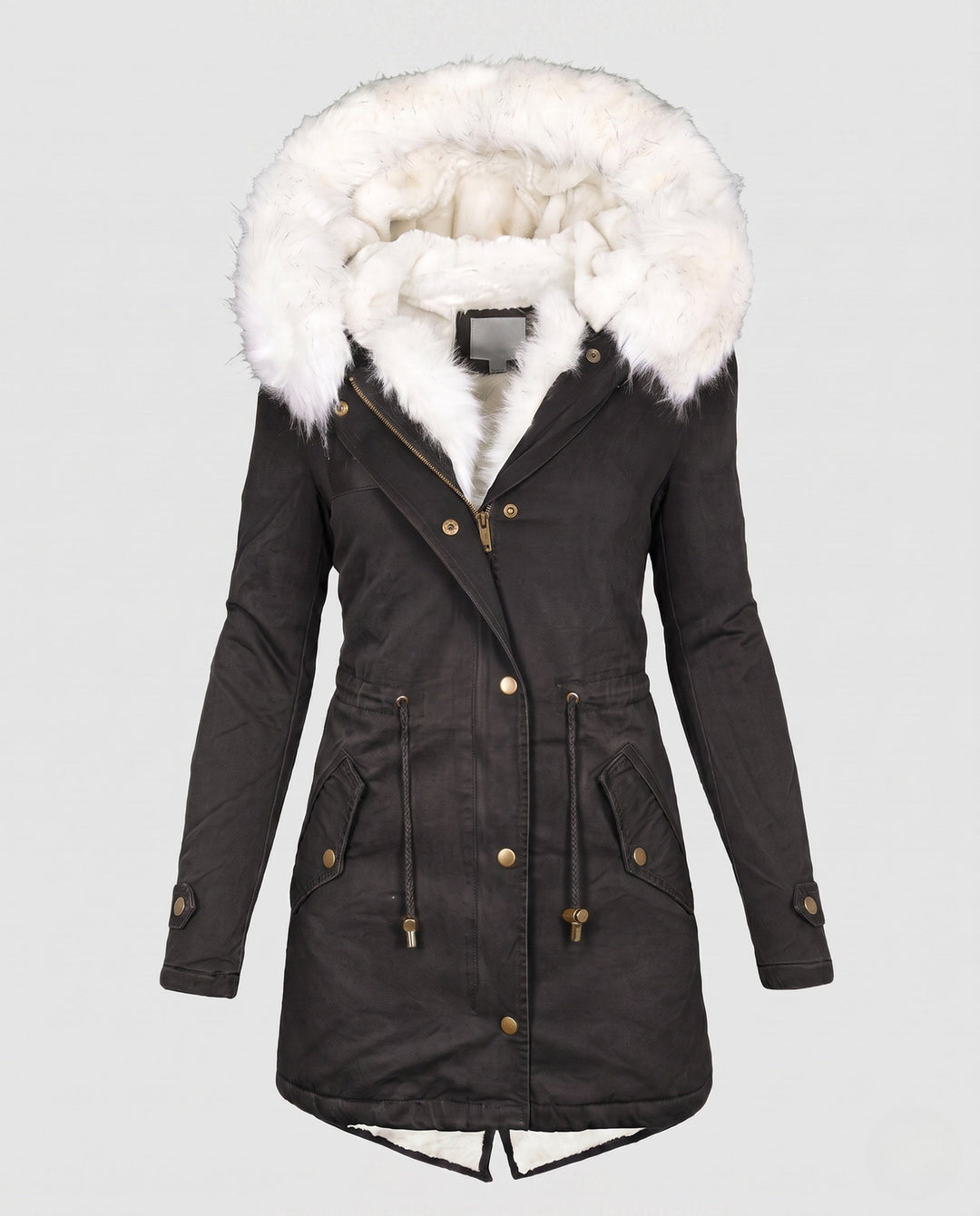 Modischer Damen Winterparka mit warmer Kunstfellkapuze und weichem Teddyfutter für stilvolle Wintertage.