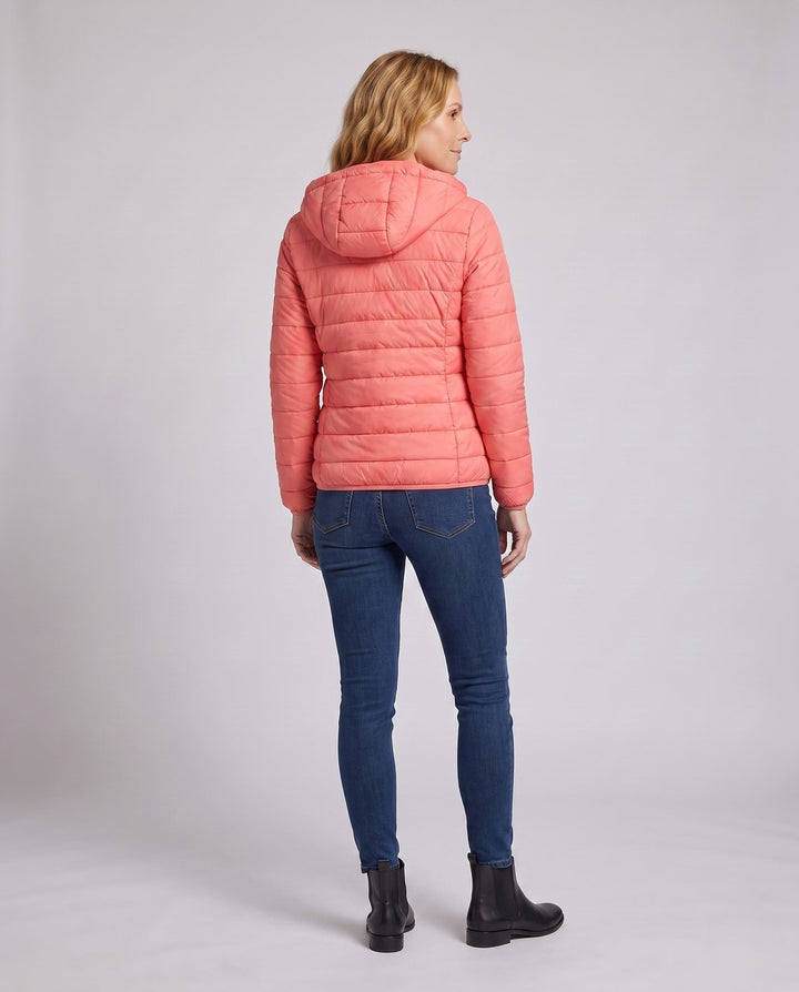Praktische Damen Reisejacke mit Kapuze, ultraleicht & platzsparend, perfekt für unterwegs & Outdoor-Freizeit.