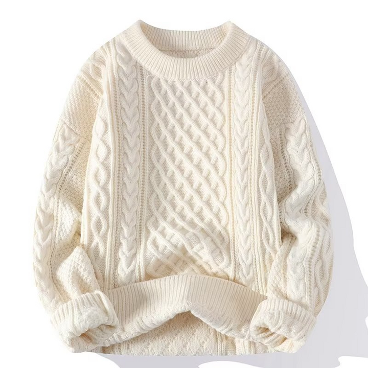 Eleganter Damen Strickpullover mit Zopfmuster, Rundhals und Langarm für stilvolle Herbst- und Wintermode.