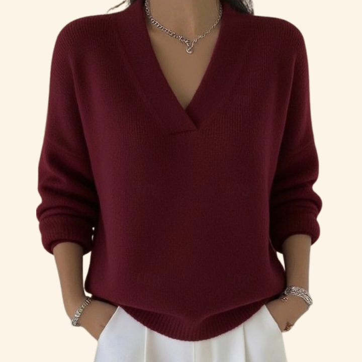 Kuscheliger Damen Pullover mit V-Ausschnitt in Schwarz. Lockere Passform, langarm, ideal für Herbst & Winter.