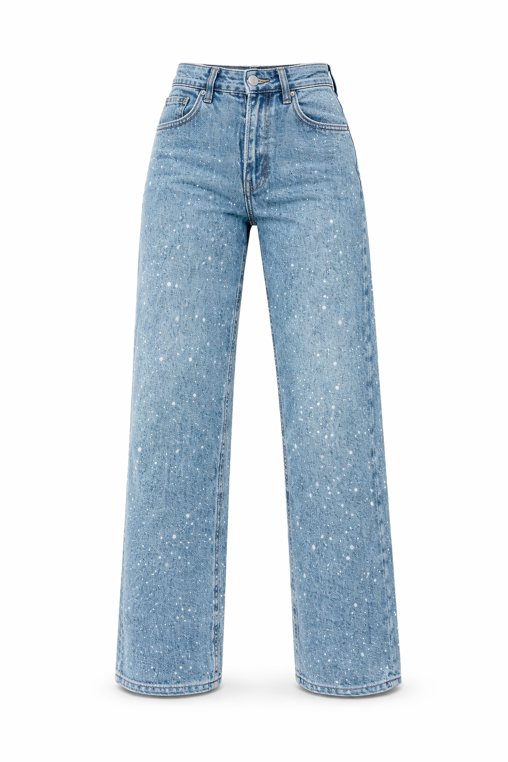 Beine in Damen High Waist Straight Leg Jeans mit Glitzer, präsentiert den angesagten Vintage Look.