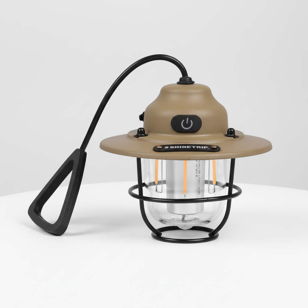 Dimmbare Retro LED Campingleuchte Campora. Aufladbar, mit warmem & kaltem Licht für vielseitige Outdoor-Beleuchtung.