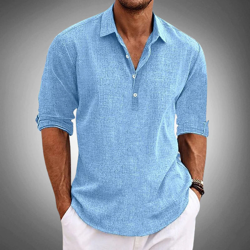 Herren Sommerhemd mit halber Knopfleiste, Kurzarm. Lockeres Freizeitshirt ideal für Urlaub, Strand und warme Tage.