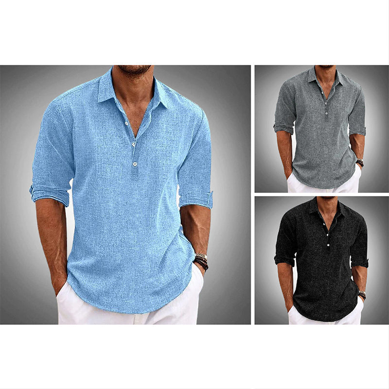 Modisches Herren Freizeitshirt mit Kurzarm und halber Knopfleiste. Lockerer Stil für Sommer, Urlaub und Alltag.