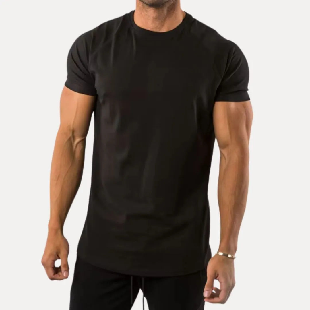 Herren Sport T-Shirt aus Baumwolle, minimalistisch, tailliert, atmungsaktiv, ideal für Fitness & Alltag.