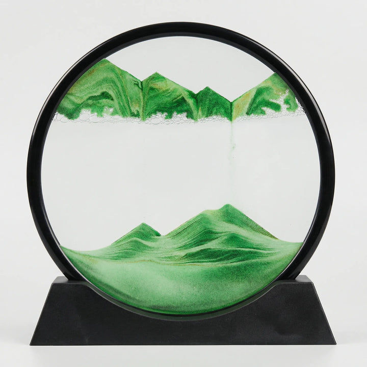 Einzigartiges rundes Sandkunstwerk, perfekte Geschenkidee für Kreative, fördert Entspannung & Stressabbau.