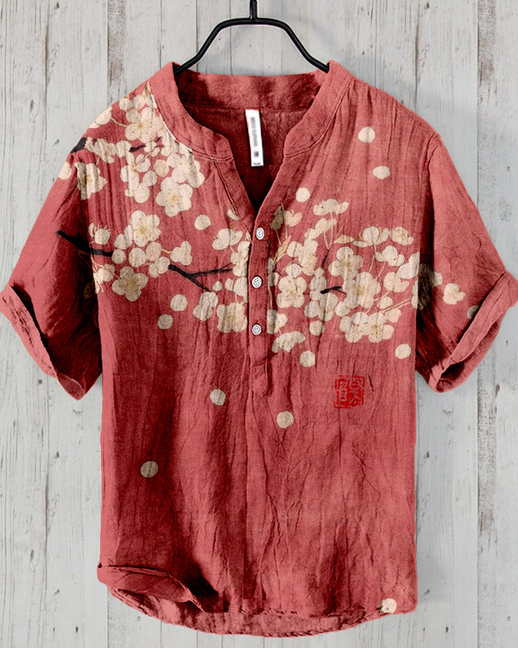 Hochwertiges Herrenhemd, japanisches Design, kurzarm, komfortabler Slim Fit.