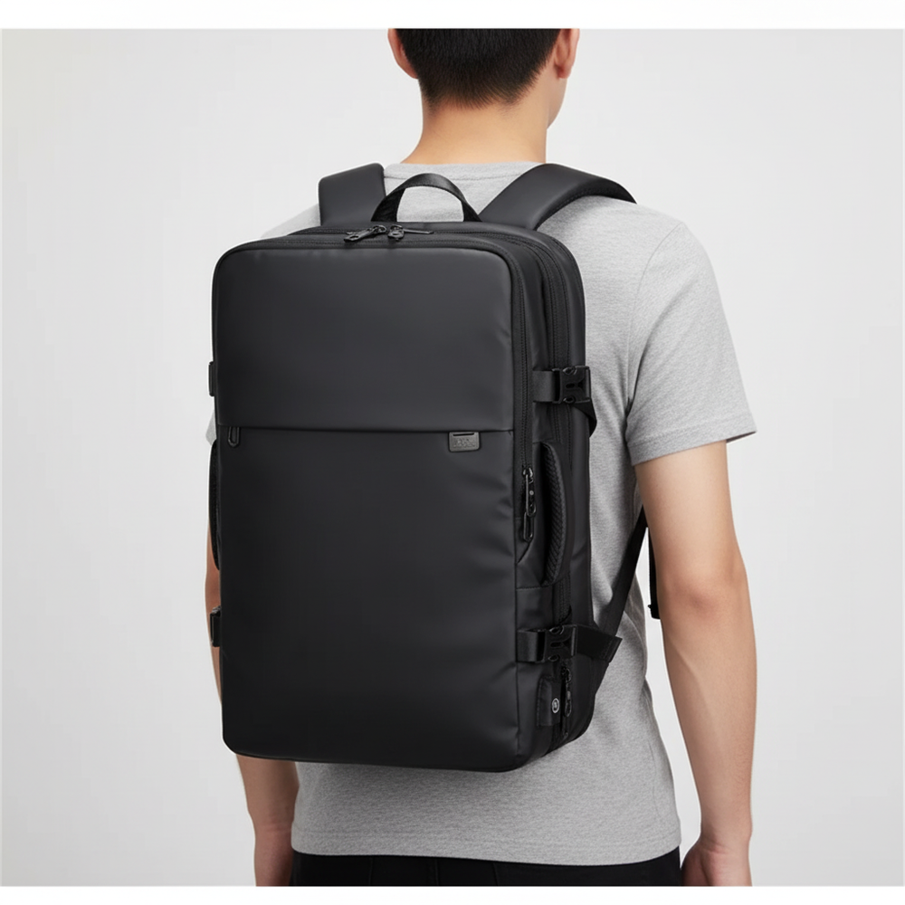 Erweiterbarer Reiserucksack als Handgepäck, ideal für Laptops & Business, mit viel Stauraum für Kurztrips.