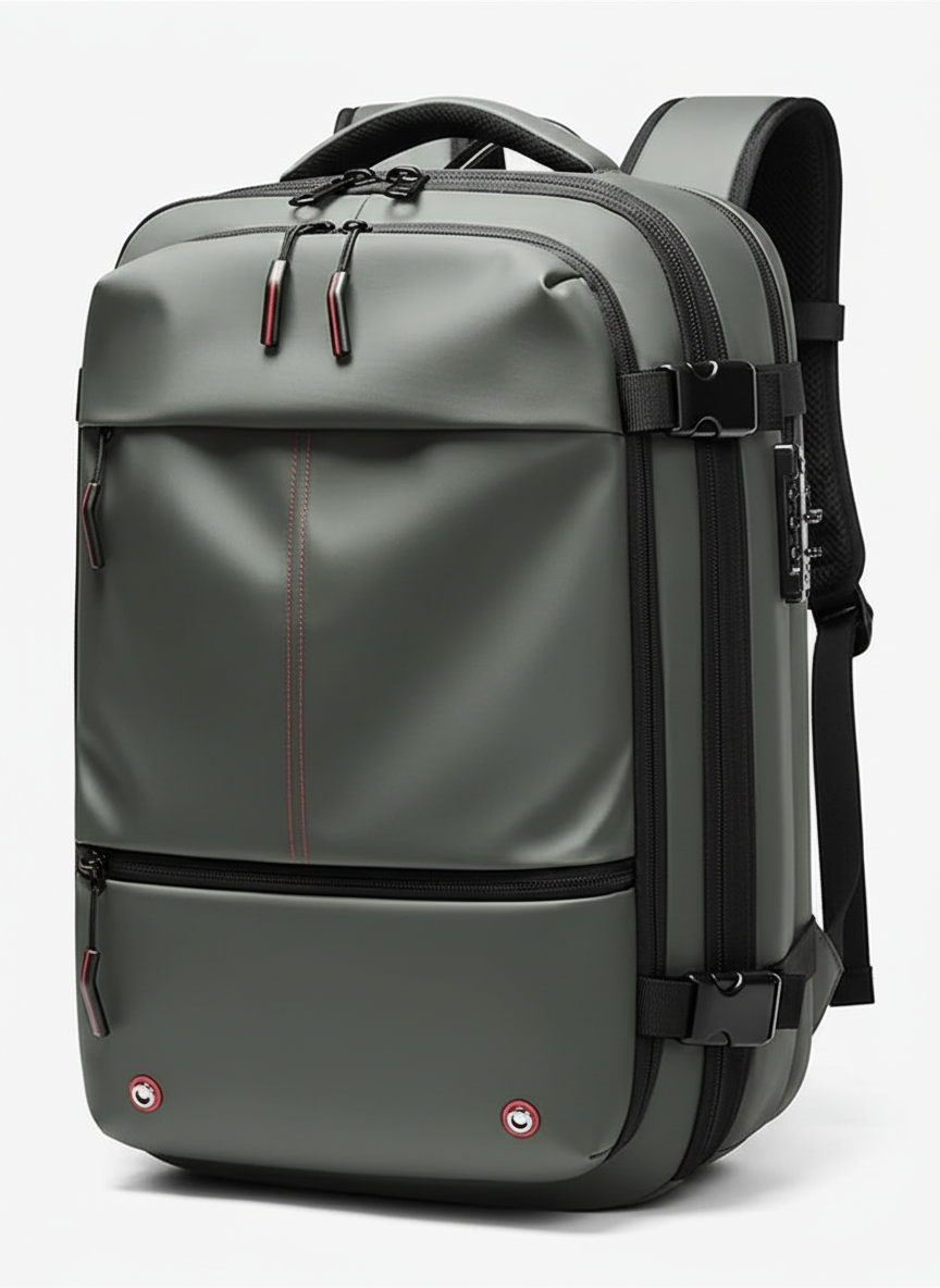 Vielseitiger Reiserucksack erweiterbar, perfekt für Reisen und Business, wasserdicht und mit Organizerfächern.
