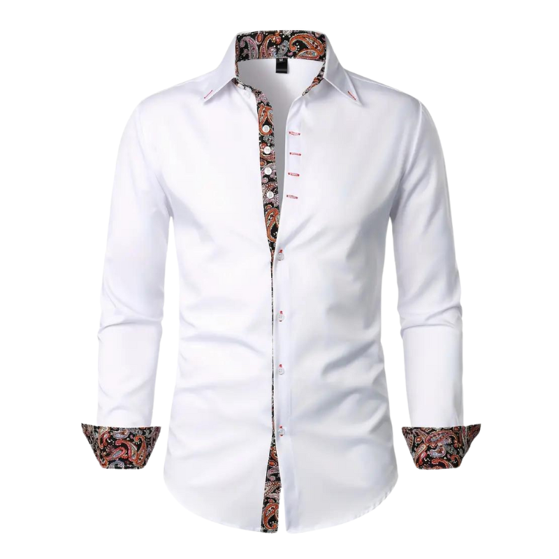Herren Langarmhemd mit elegantem Paisley-Muster. Ideal für Business und Freizeit.