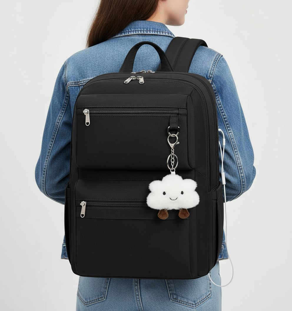 Stilvoller schwarzer Unisex ComfortPack Laptop-Rucksack mit ergonomischem Design, perfekt als Tages- & Schulrucksack.
