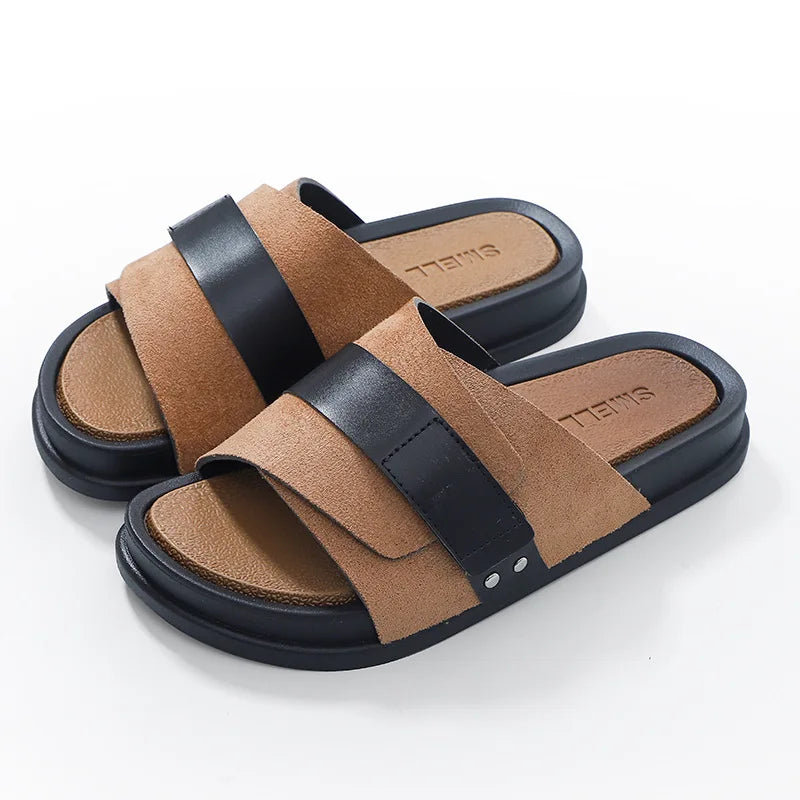 Bequeme Herren Slip-On Sandalen mit dicker Sohle für Freizeit & Alltag; ideal als Sommerschuhe.