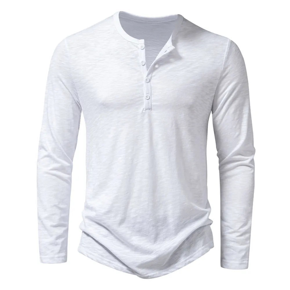 Texturiertes Slim-Fit Henley Langarmshirt für Herren, stilvoll und komfortabel.