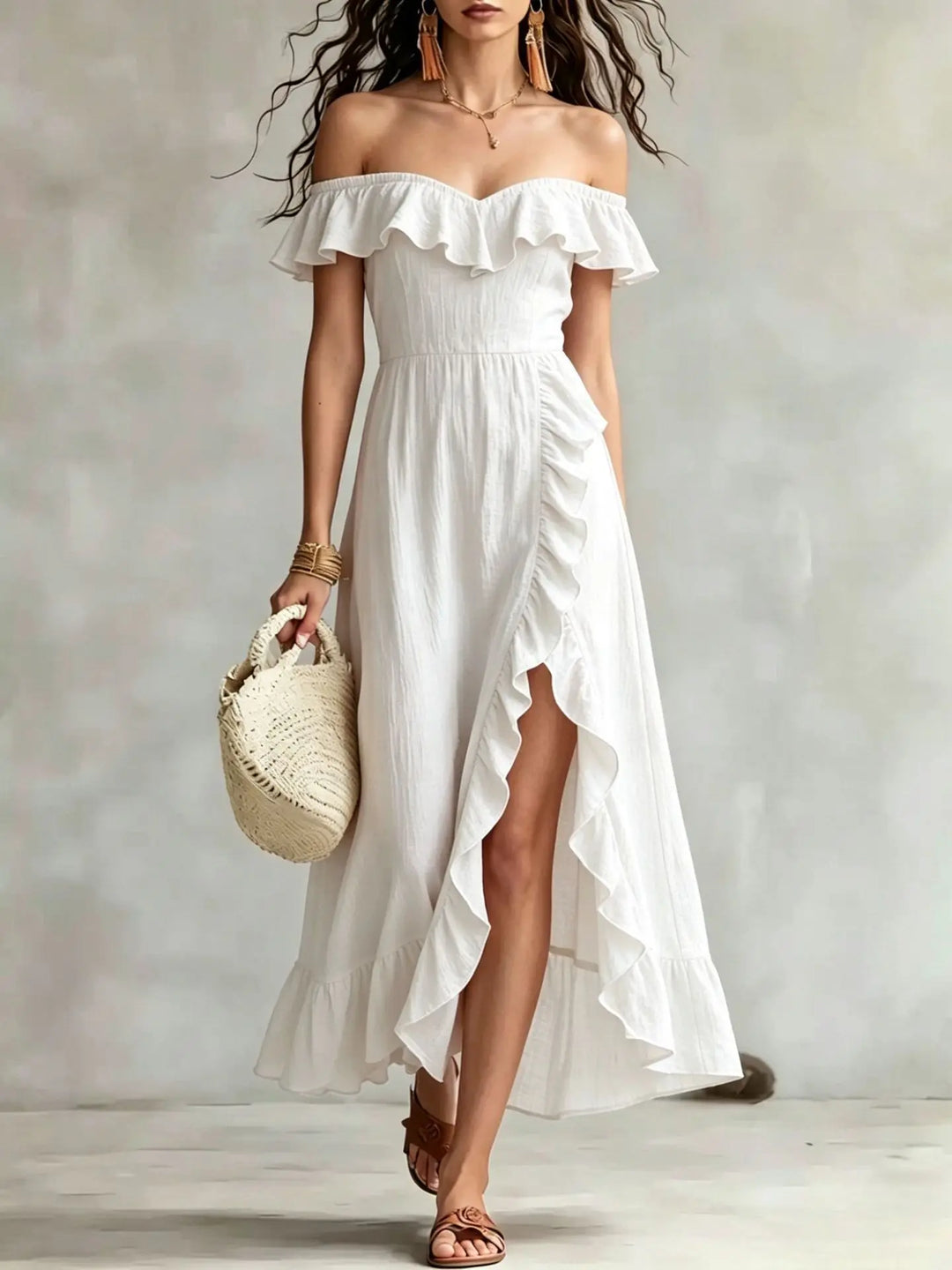 Elegantes Damen Off-Shoulder Maxikleid für den Sommer, ein vielseitiges A-Linien-Kleid für Abend, Party & Strand.