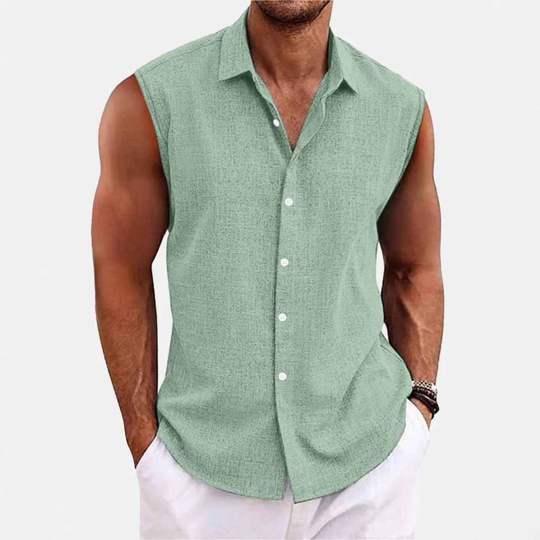 Stylisches ärmelloses Herrenhemd mit Kragen, casual Sommermode für Strand, Stadt & Freizeit.