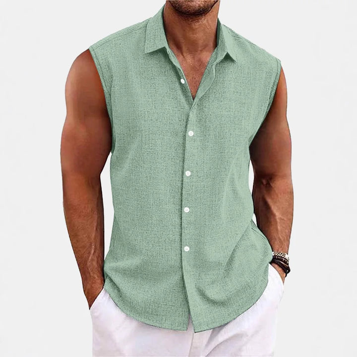 Stylisches ärmelloses Herrenhemd mit Kragen, casual Sommermode für Strand, Stadt & Freizeit.