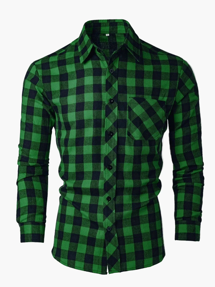 Robustes Langarm-Flanellhemd für Herren, kariert. Modisches Slim Fit Design für Alltag und Outdoor.