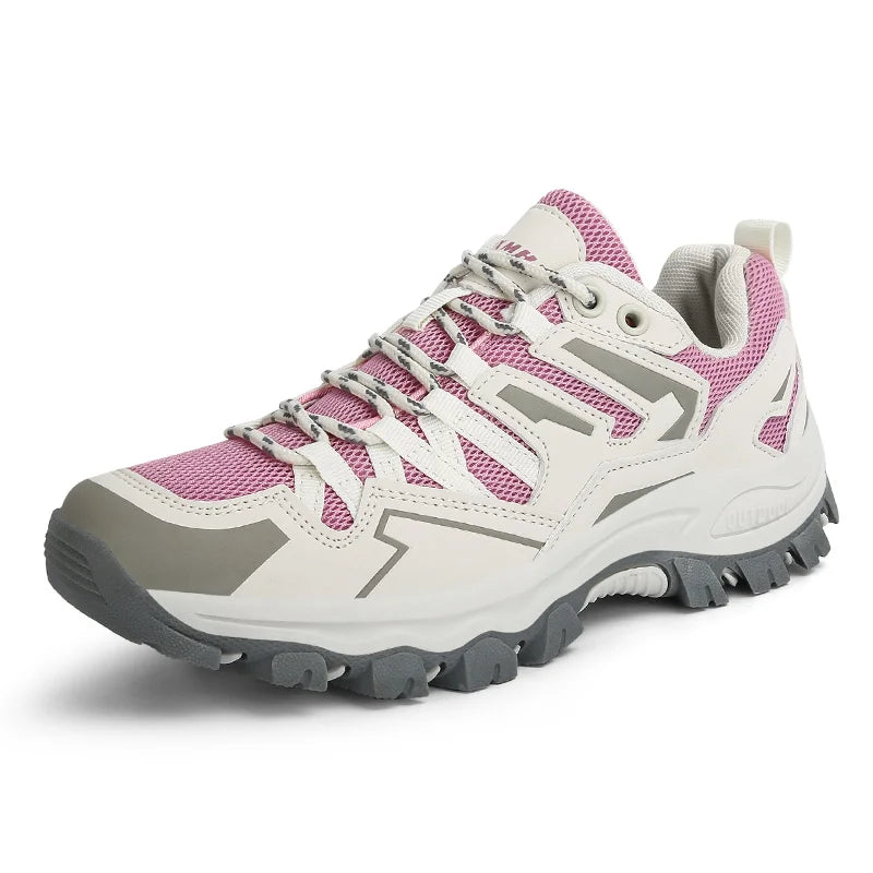 Rosa-weiße Damen Wanderschuhe für Outdoor, sicher & bequem. Perfekt für Trekking & Freizeit.