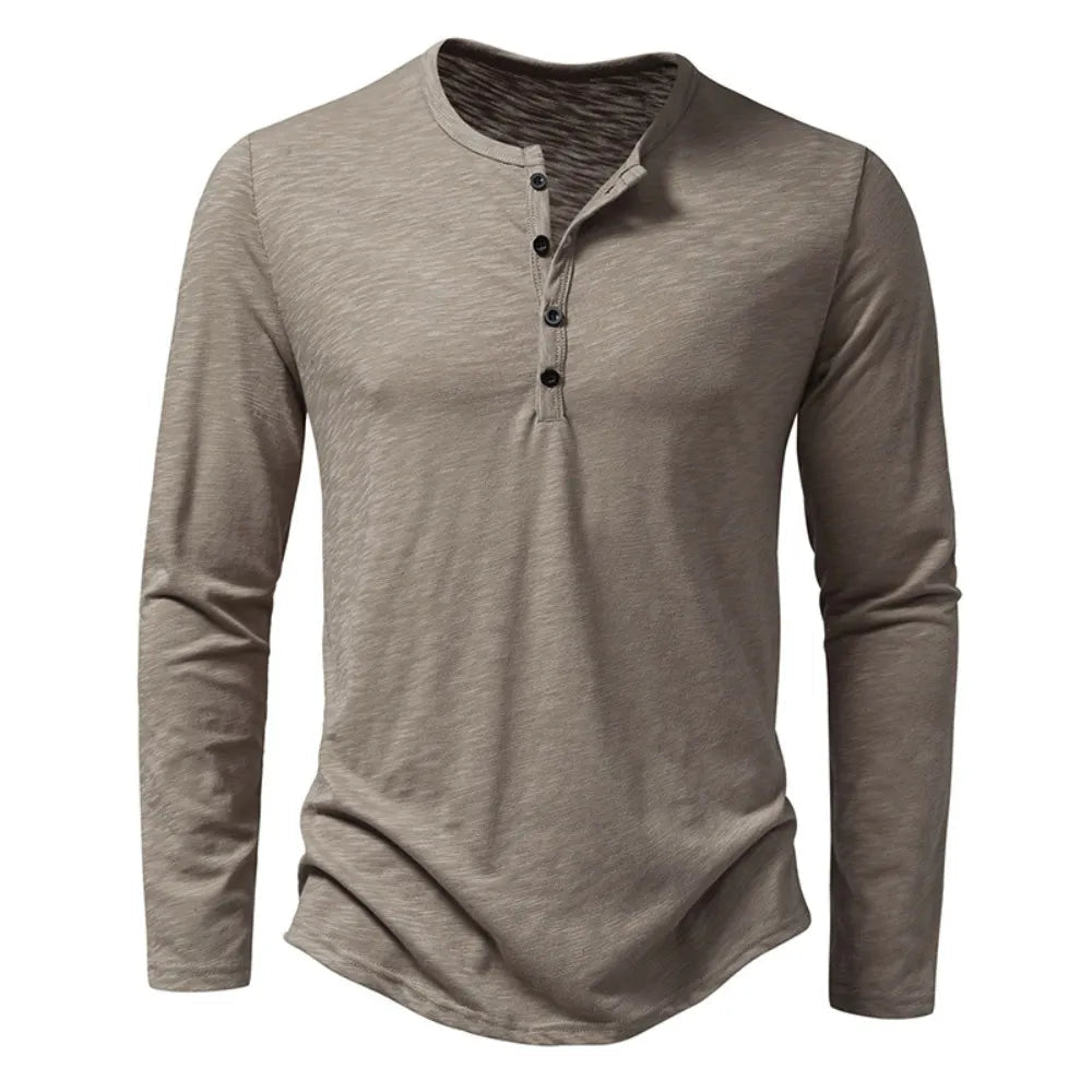 Slim-Fit Herren Langarm Henley Shirt, bequemes Basic-Oberteil für jeden Tag.