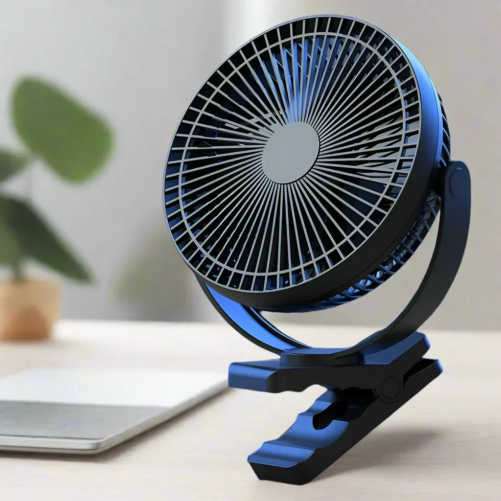 Tragbarer USB-Ventilator mit 10000mAh Akku & Clip, ideal für Büro, Camping, Reisen & Sommerkühlung.
