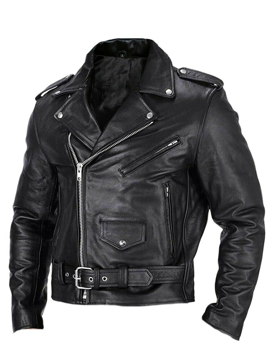Schwarze Herren Slim Fit Motorradjacke Ryder aus Leder mit Stehkragen. Stylische Übergangsjacke für Biker.