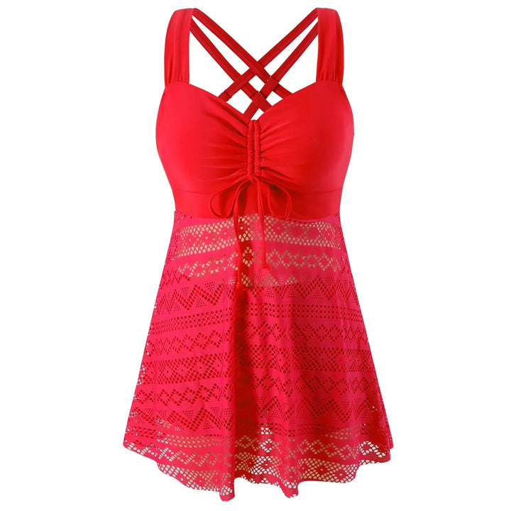 2-in-1 Badeanzug für Damen mit Spitzenrock, eleganter Look, ideal als Strandkleid oder Bademode.