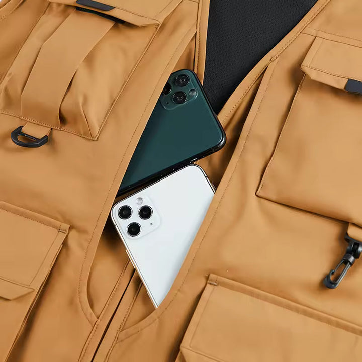 Langlebige Herren Outdoor-Frachtweste, schwarz, für den aktiven Mann & Naturfreund.