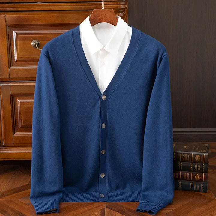 Eleganter Herren Strickcardigan, V-Ausschnitt und Knopfleiste, Basic für smarte Freizeitlooks.