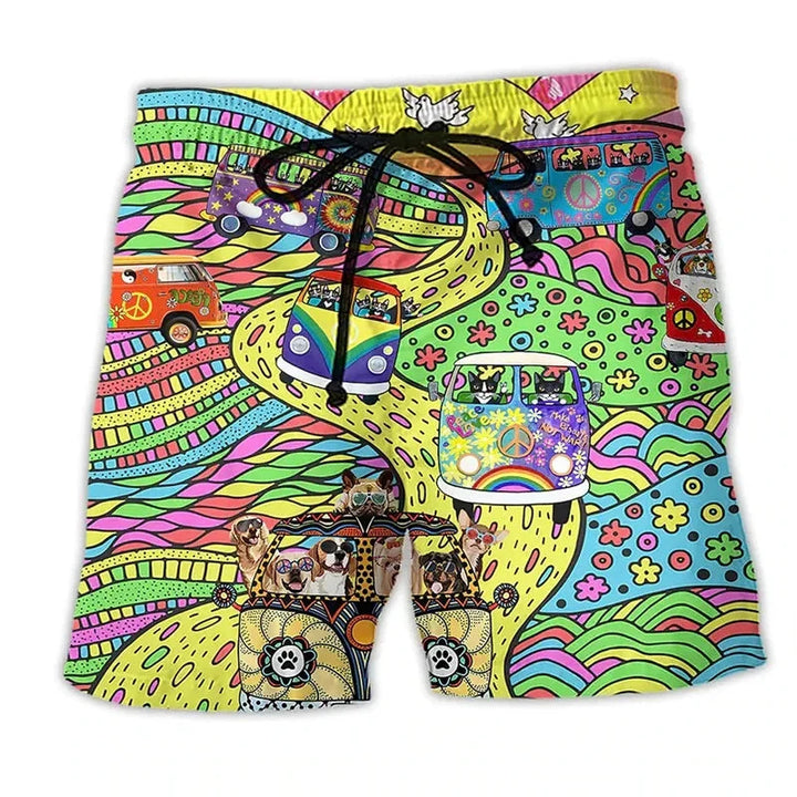 Trendige Herren Badehose mit lebhaftem Graffiti Muster. Schnelltrocknend und bequem für Sommer, Strand und Urlaub.