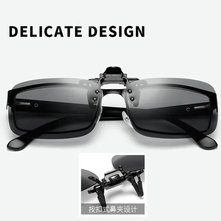 Komfortable, leichte Clip-On Sonnenbrille für Brillenträger, universell passend und mit UV-Schutz ausgestattet.