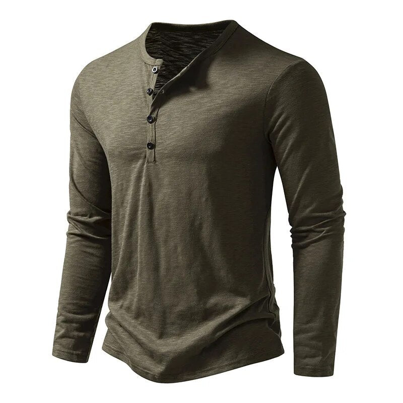 Herren Langarm Henley Shirt mit Knopfleiste, Slim-Fit, modern und komfortabel.