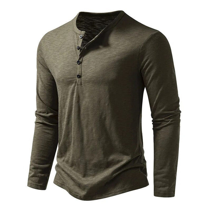 Herren Langarm Henley Shirt mit Knopfleiste, Slim-Fit, modern und komfortabel.