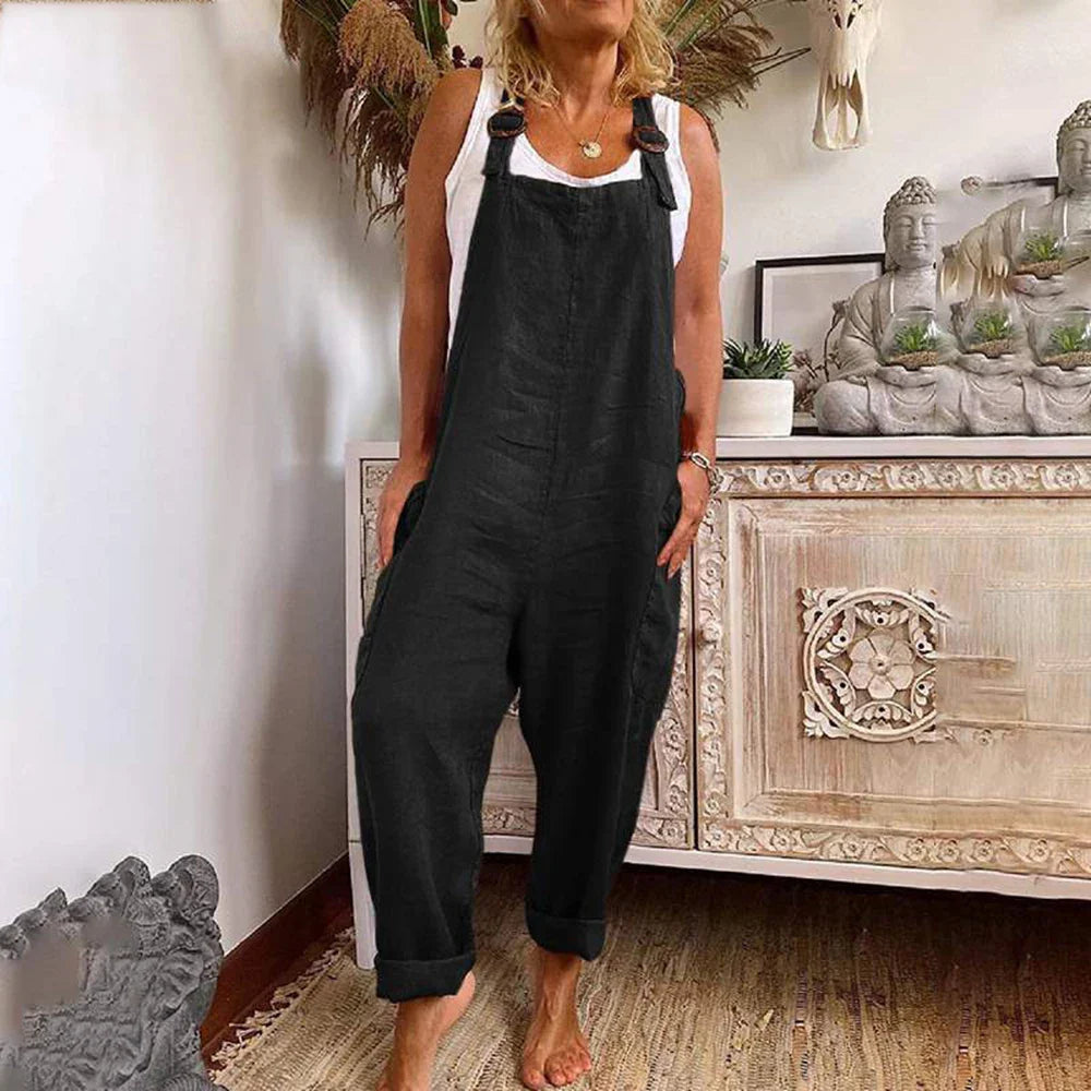 Damen Relaxed Fit Sommer Jumpsuit, lässiger Overall mit verstellbaren Trägern und Taschen für Komfort.