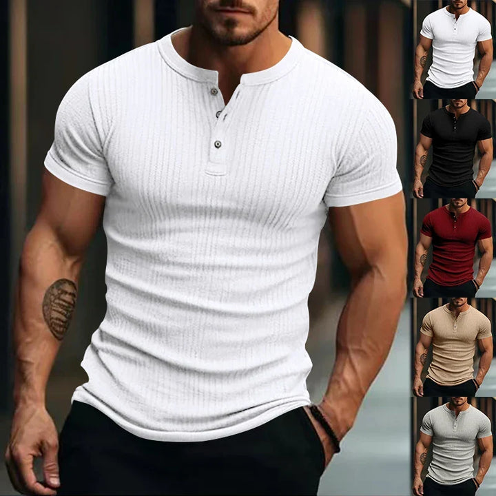 Herren Henley T-Shirt mit Strukturmuster, Regular Fit, Kurzarm, ideal für Freizeit & Sommer.
