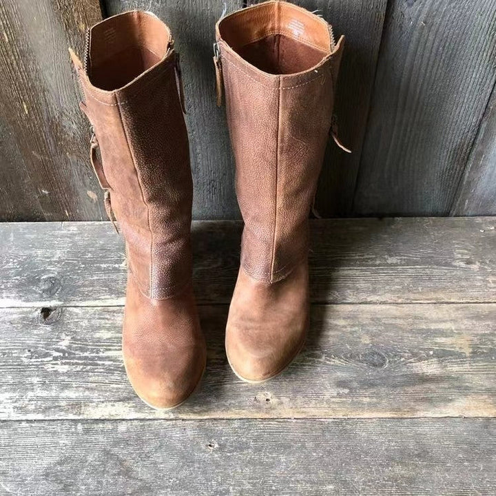 Modische Khaki Damen Komfort-Stiefel mit Reißverschluss. Rutschfeste Damenschuhe für sicheren Tragekomfort.
